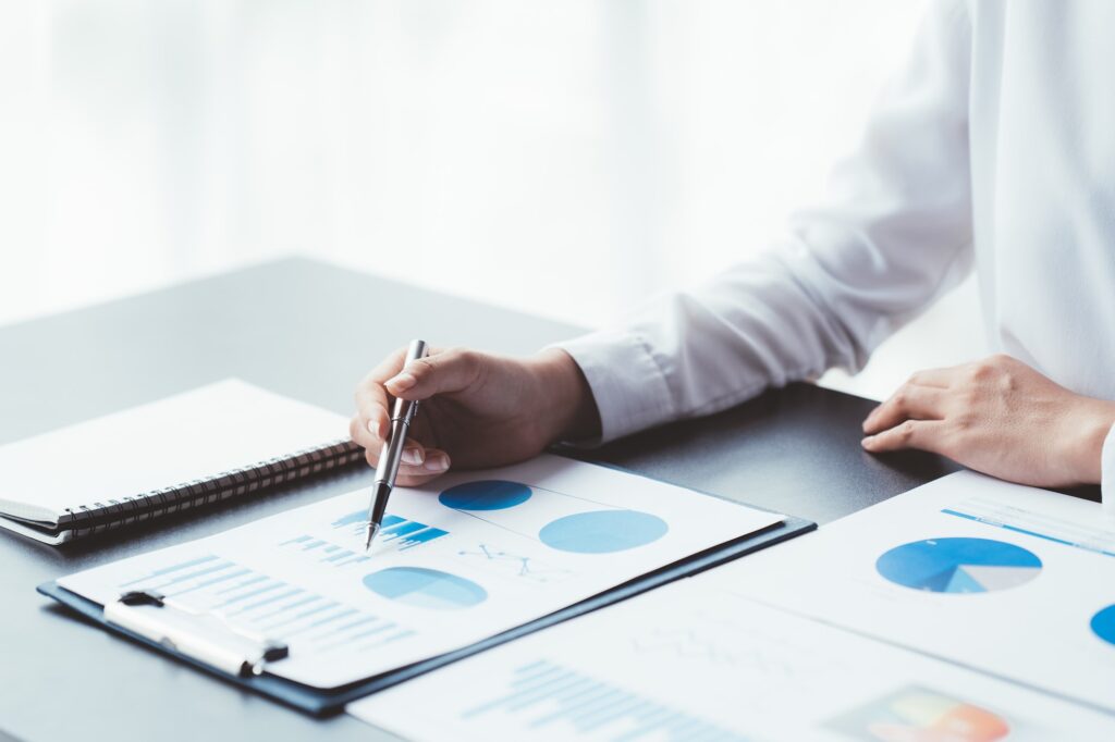Businessman Accounting Calculating Cost Economic Financial data.